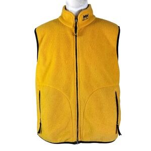 Helly Hansen Fleece Vest Mens Large Yellow Full Zip Sleeveless Jacket Logo